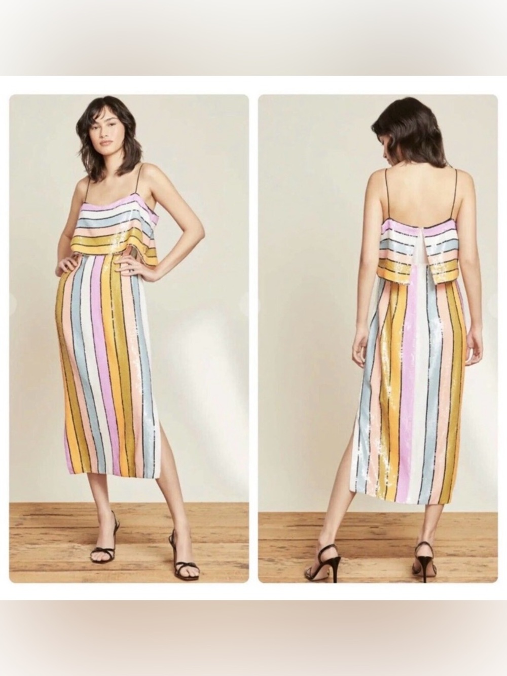 Veronica Beard Pastel Multi Stripe Sequin Midi Dress